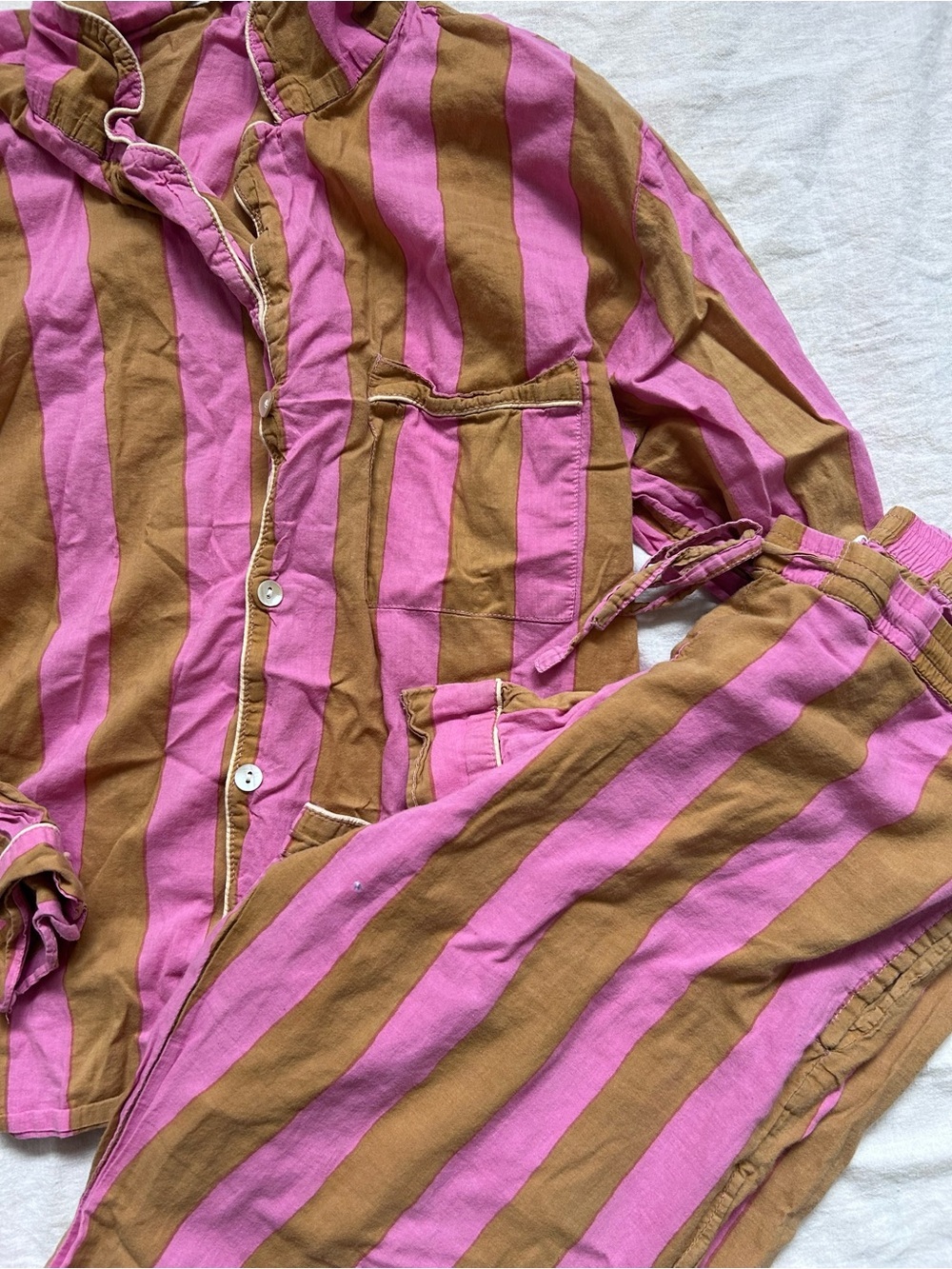 Striped Pink and Brown Women's Pajama Set - Picture 2 of 3